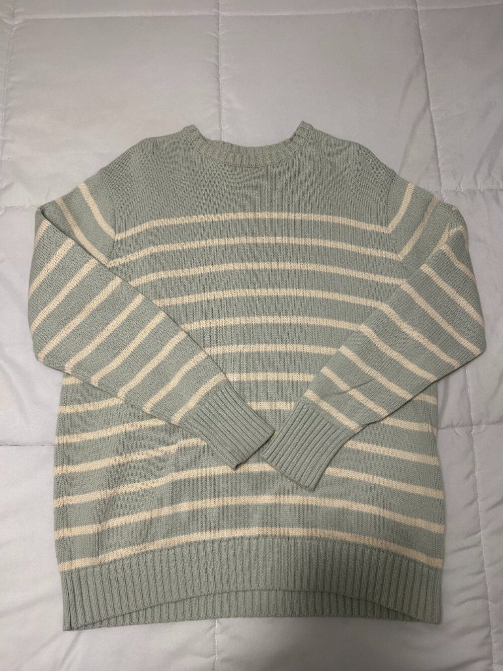 Brandy Melville oversized stripped green and cream crew neck sweater